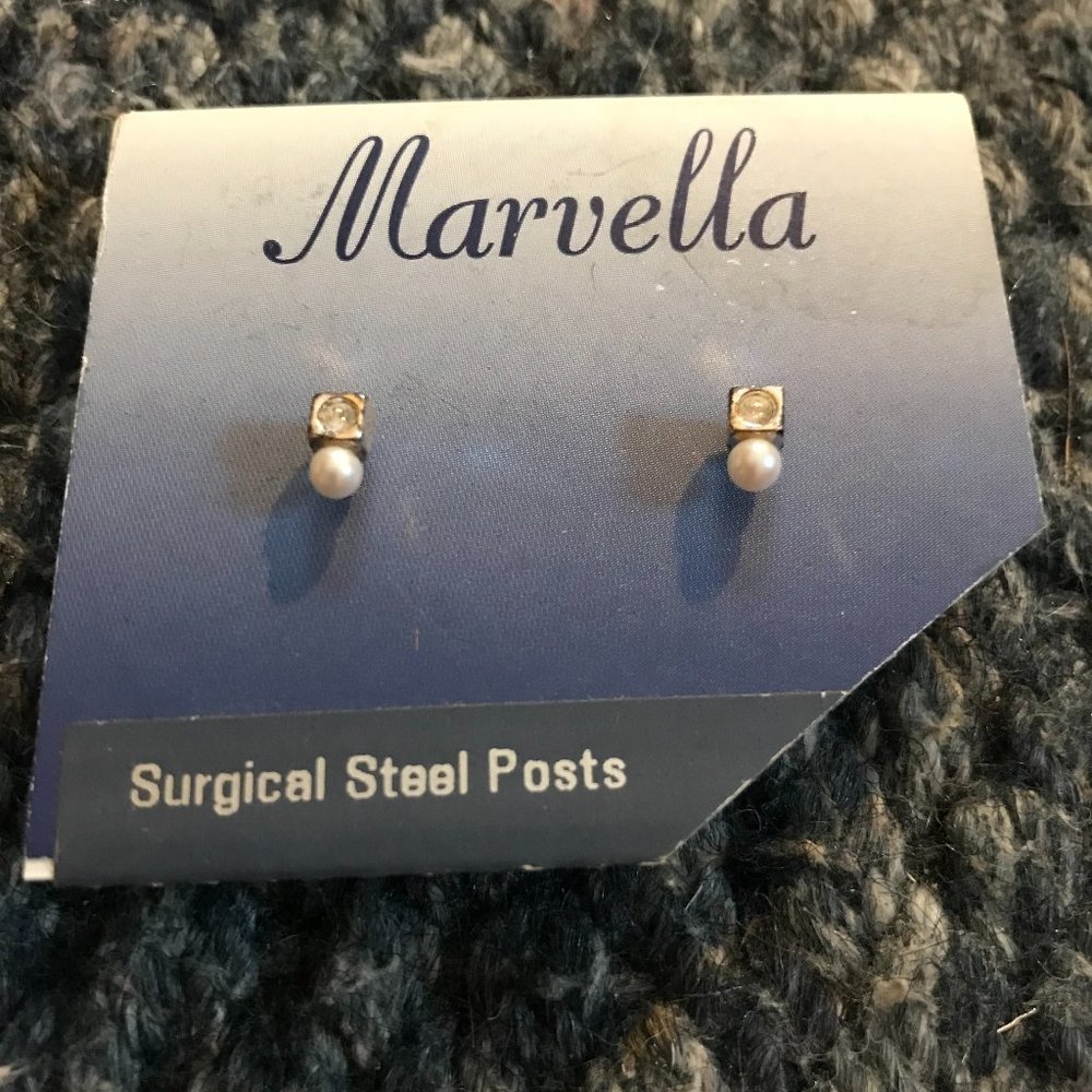 Marvella Faux Pearl/Faux Diamond Pierced Earrings